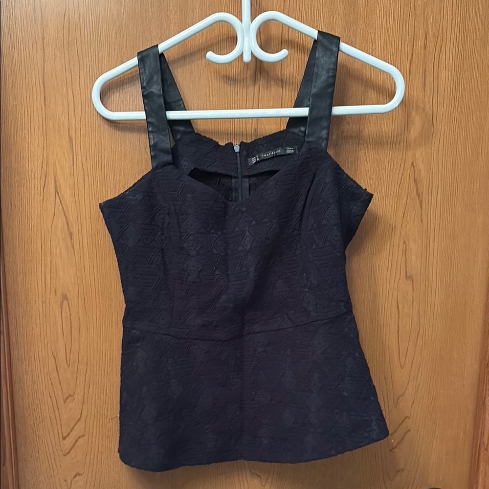 Black Lace & Faux Leather Zara Women's  Peblum Top